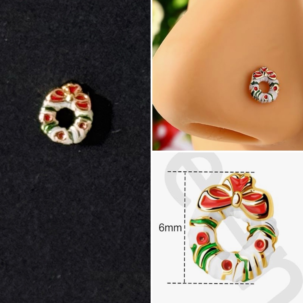 315 Festive Wreath Nose Stud Christmas Nose Ring 20g Surgical Steel